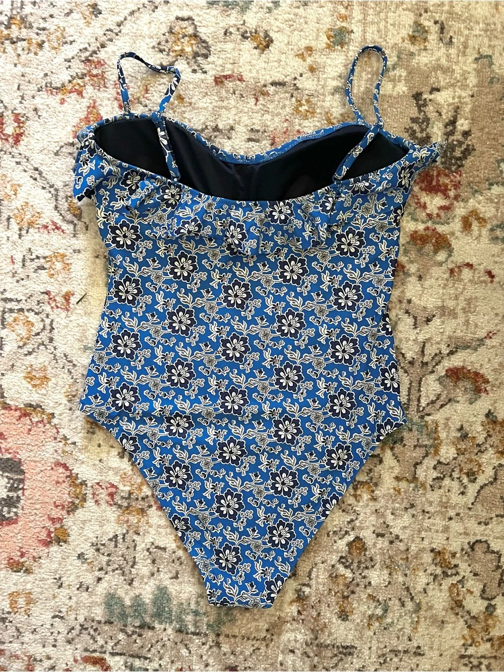 J. Crew | Ruffle one piece swimsuit in cobalt floral